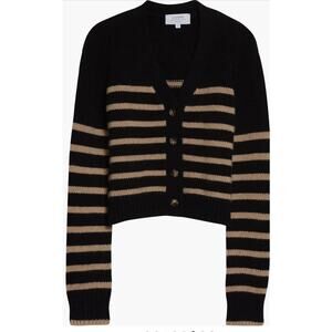 La Ligne Mini Marin Cardigan Womens XLBeige BlackStriped Wool Cashmere Boxy Knit